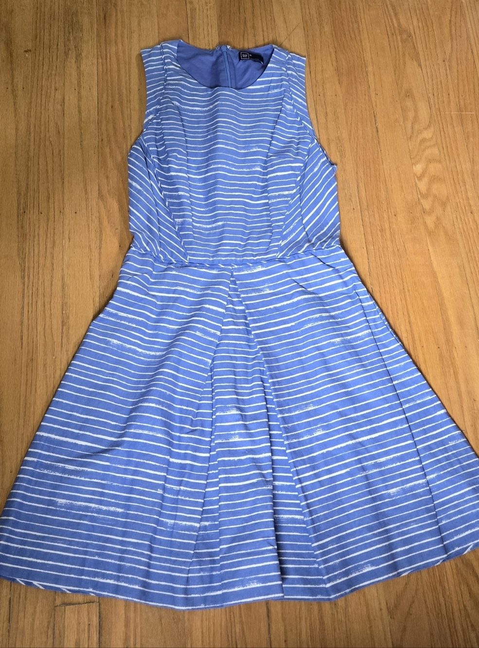 Gap Light Blue & White Striped Sleeveless Fit-and-Flare Dress